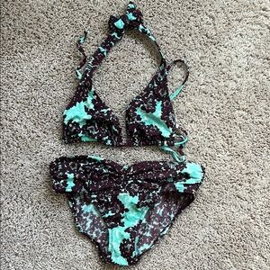 Anthropologie Brown and Mint Floral Bikini